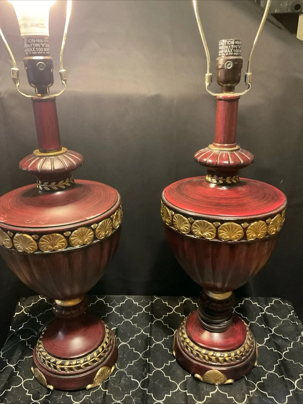 Pair of Red and Gold Decorative Table Lamps - Home Accents